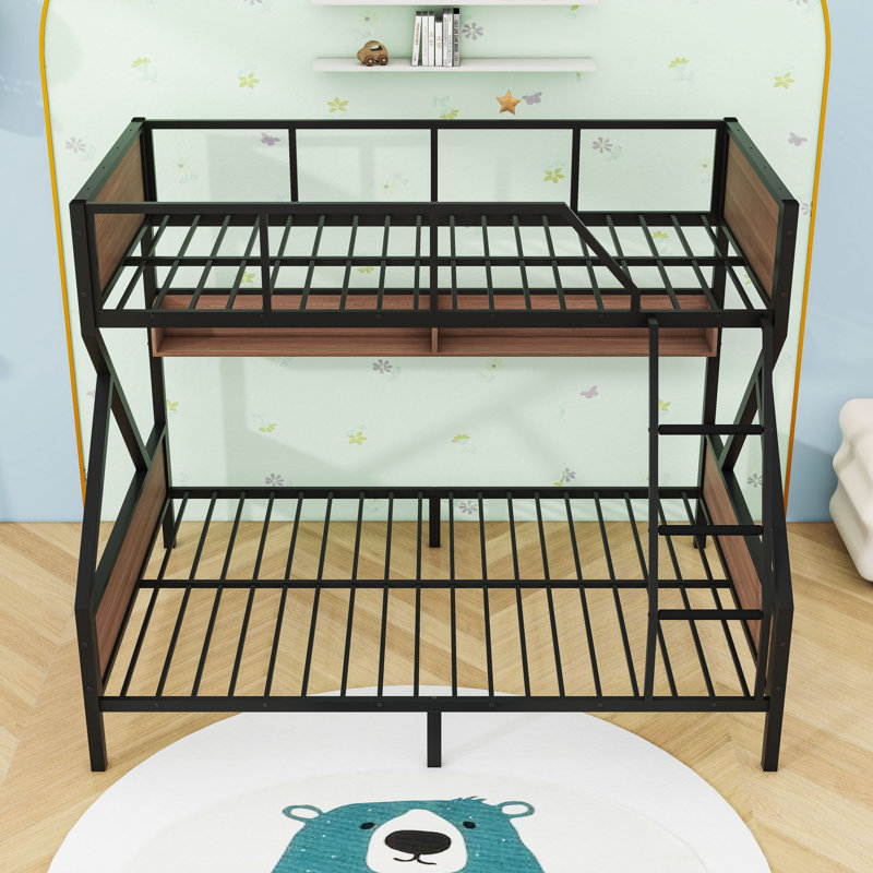 Metal Bunk Bed With Lights, Shelves And Ladder, Twin Over Full