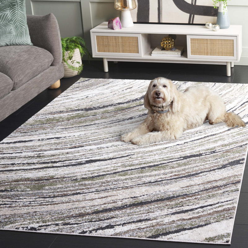 Tapis Opal 480 vert / gris ivoire, Rectangle 5 pi 3 po x 7 pi 6 po