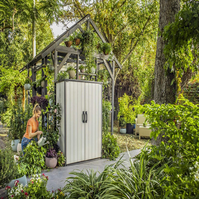 Keter Premier Tall 4.6x5.6 ft. Vertical Resin Outdoor Storage Shed for Patio Furniture and Tools