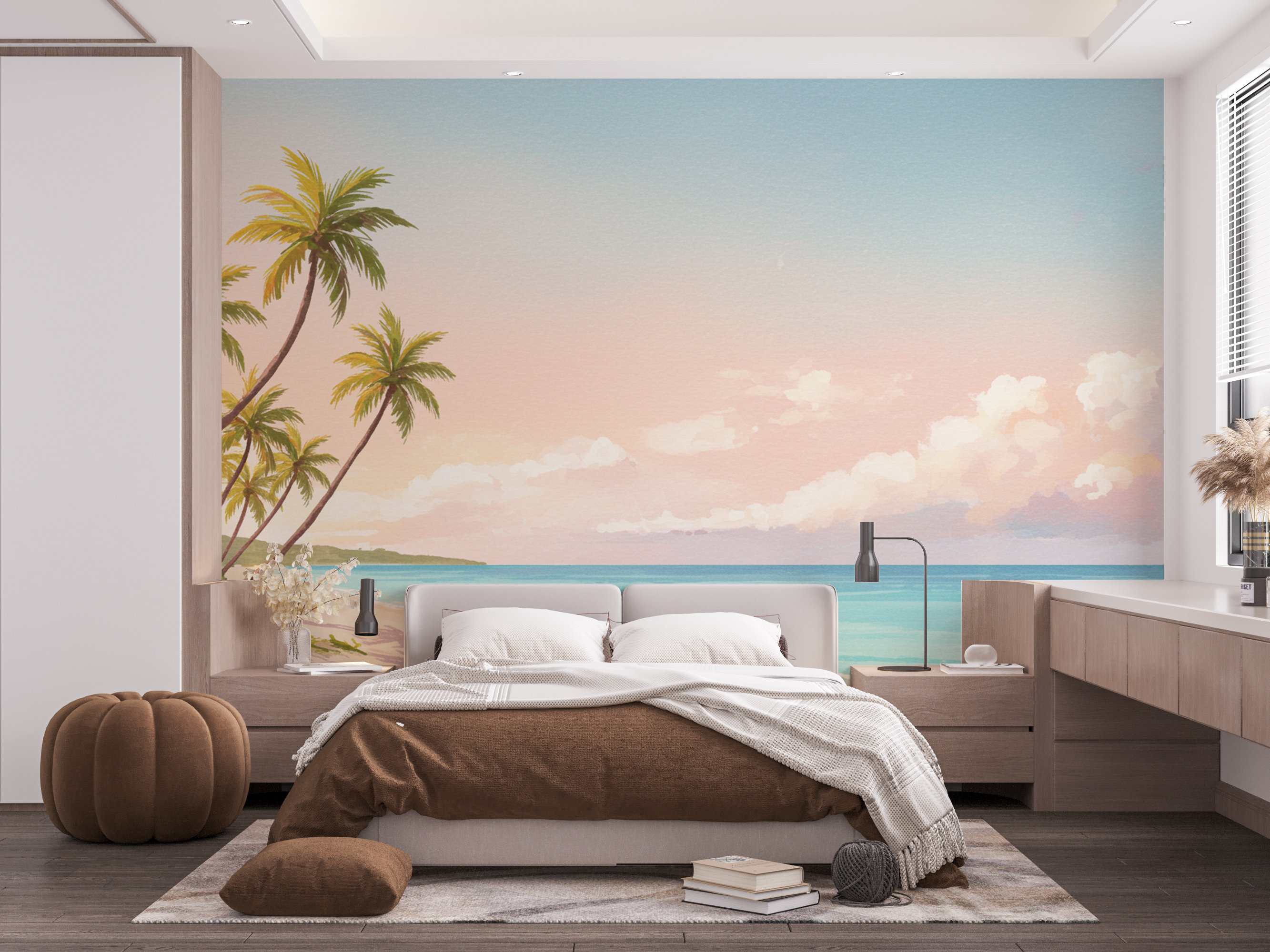 Rosecliff Heights Palm Beach Wallpaper Watercolor Sea Palm Beach Mural ...