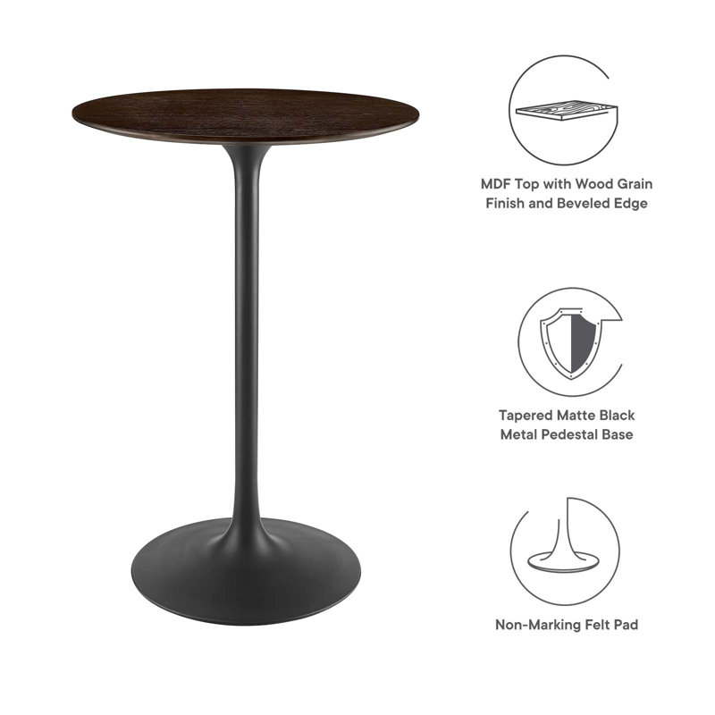 Table de bar Modway Lippa, Noir, Cerise noyer, L 28 po x L 28 po