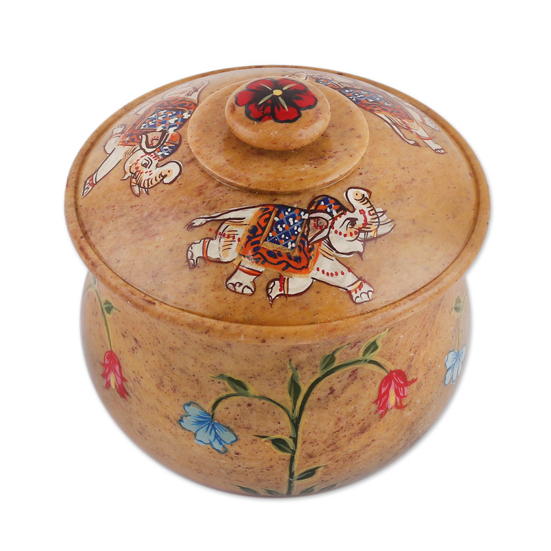 Novica Handmade Garden Cheers Soapstone Decorative Jar