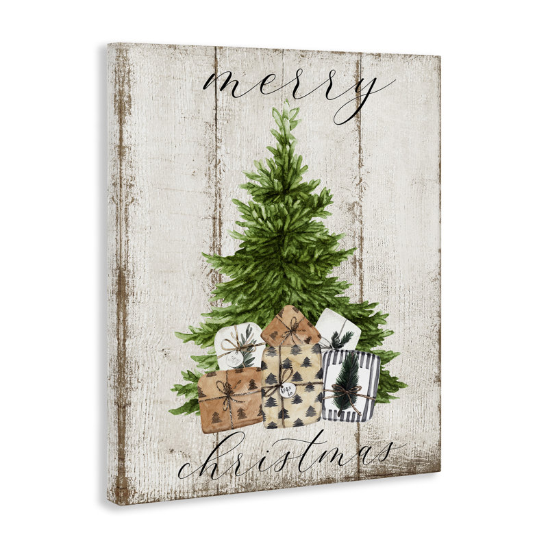 Rustic Distressed Merry Christmas Tree Illustration by Deborah Brown - Graphic Art Print