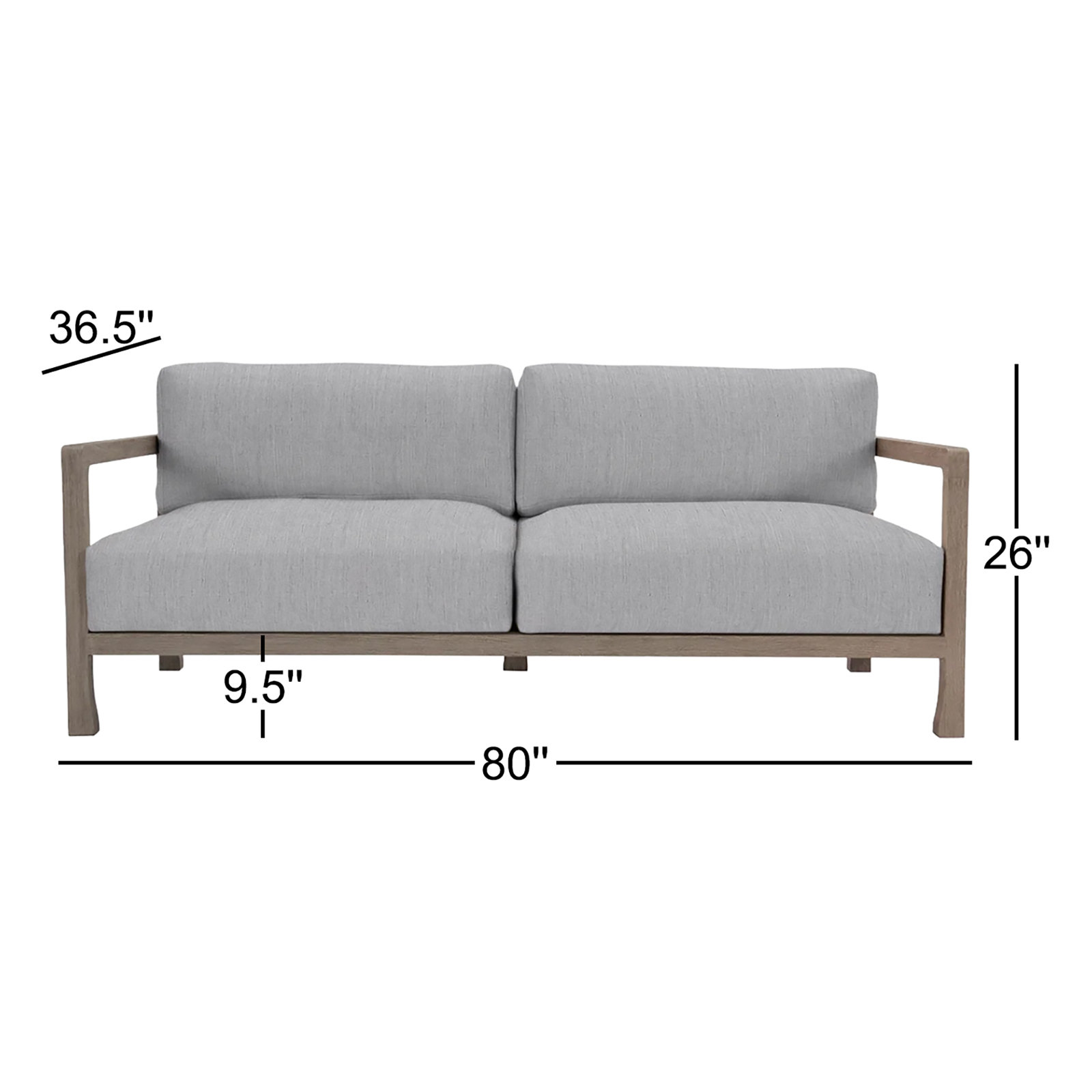 Tanah 80" Teak Patio Sofa, Canvas Granite Sunbrella® Canvas