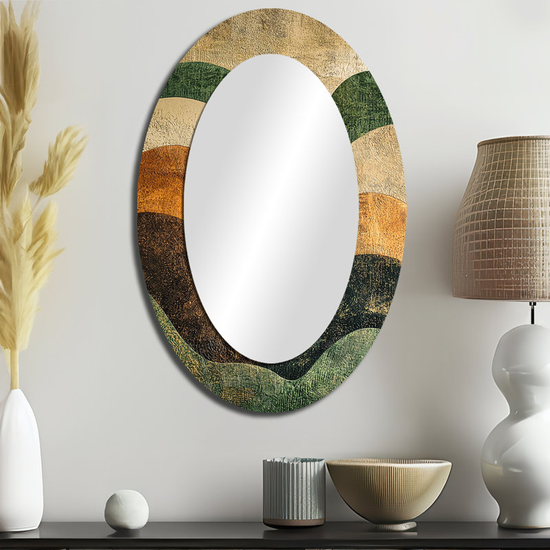 Green Plowed Earth Abstract Landscape II - Green Oval Wall Mirror Decor, 36 po x 24 po