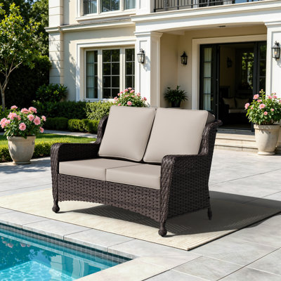 Causeuse de patio en osier pour 2 personnes avec coussins de 4 po beige