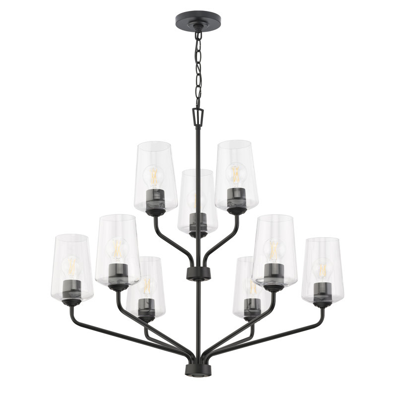 Celino Nine-Light Chandelier with Clear Glass, Satin Black