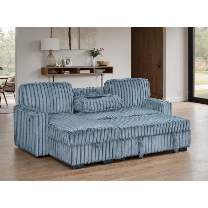 Poland Charcoal Reversible Sectional With Pull-Out Bed, Charcoal Fabric