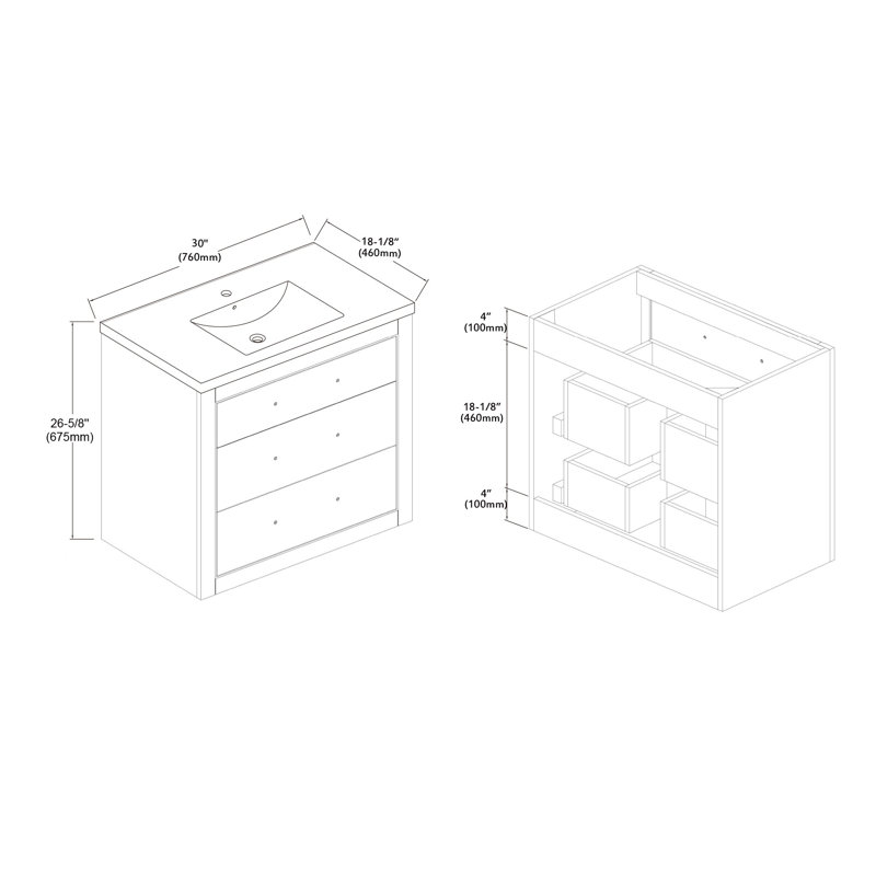 Damaiya 29.4'' Single Bathroom Vanity with Ceramic Top, Charcoal, Brass 