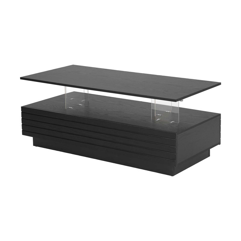 Table basse moderne à 2 tiroirs de 47,2 po à DEL moderne, Noir