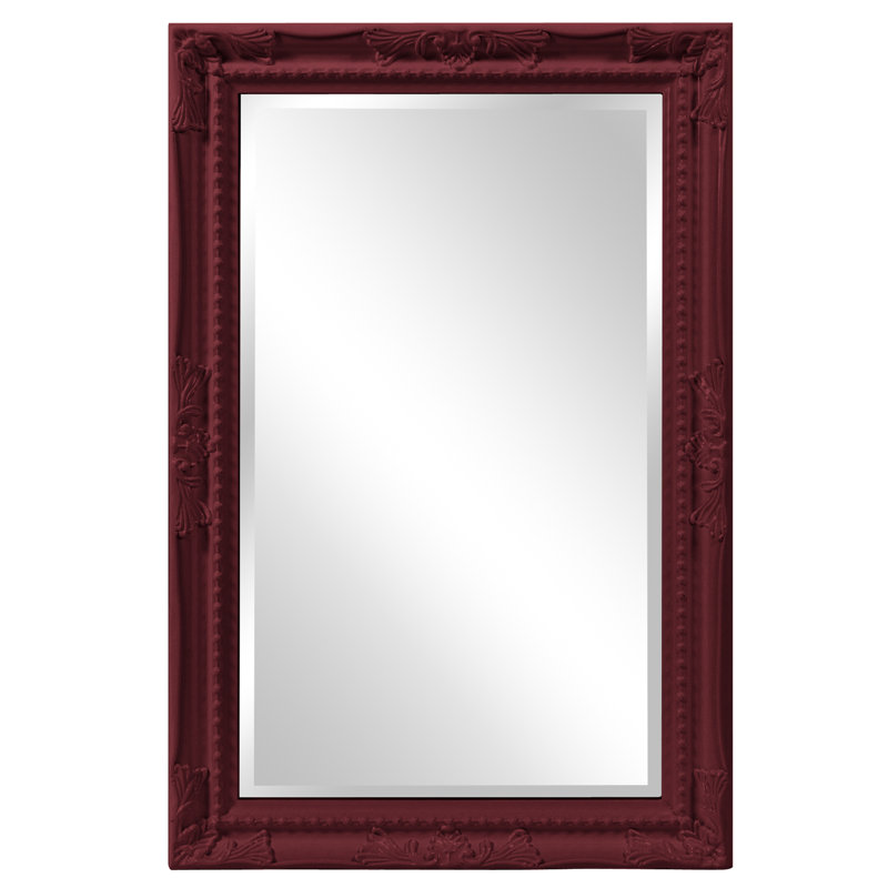 Solid Wood Rectangle Mirror, Glossy Burgundy