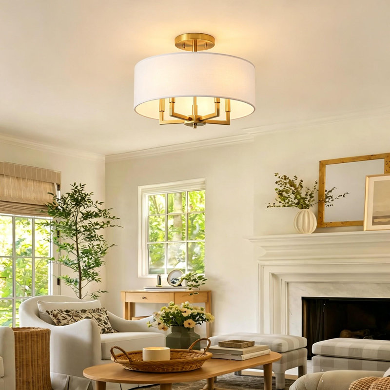  Thornhill 5 - Light Dimmable Fabric Drum Semi Flush Mount Ceiling Light for  Entryway