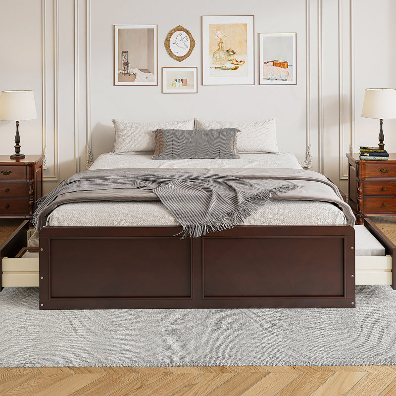 Structure de lit plateforme en bois avec 6 tiroirs , Espresso