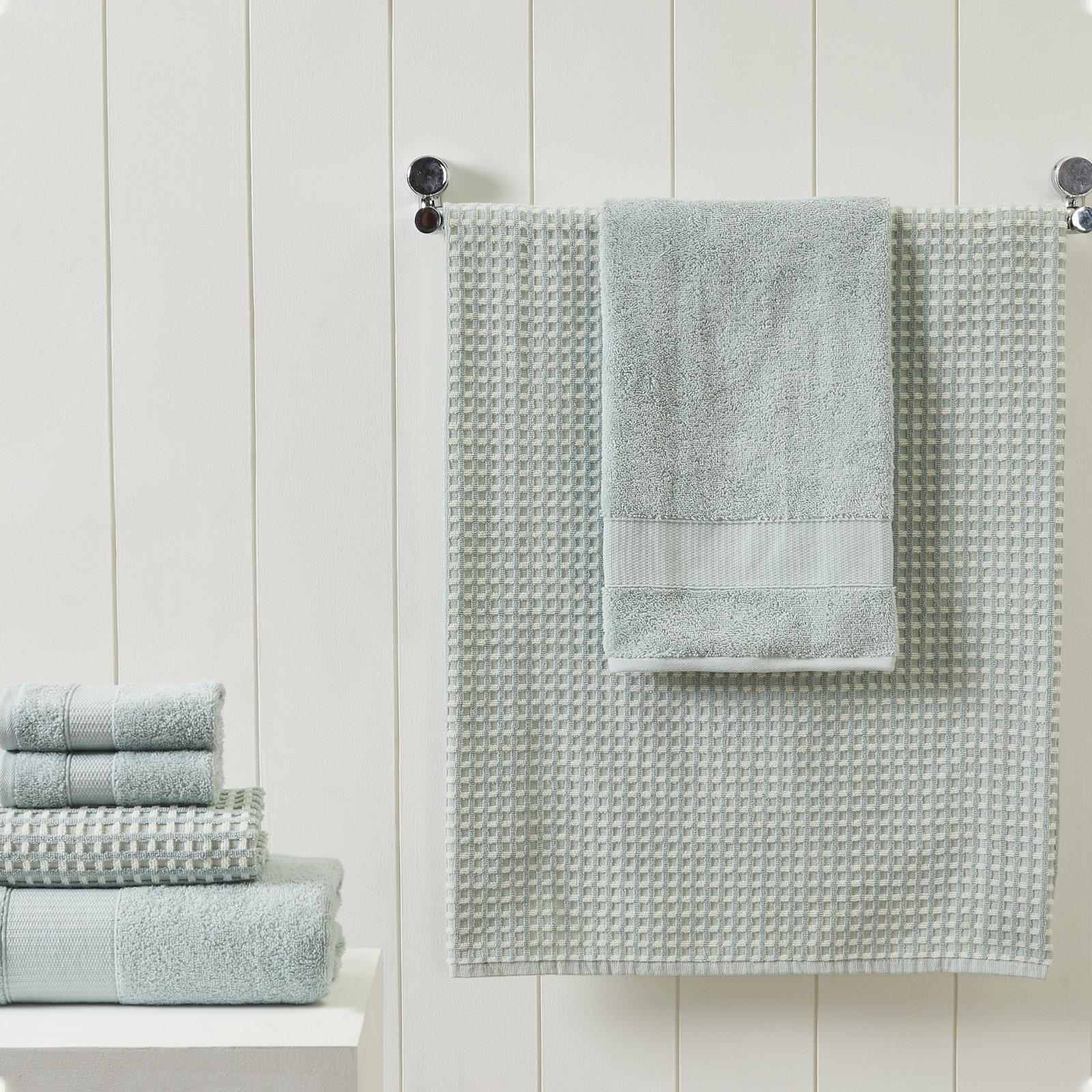 Modern Threads Drucilla 6-Piece 100% Combed Cotton Yarn Dyed Cobblestone Jacquard Towel Set, Misty Blue