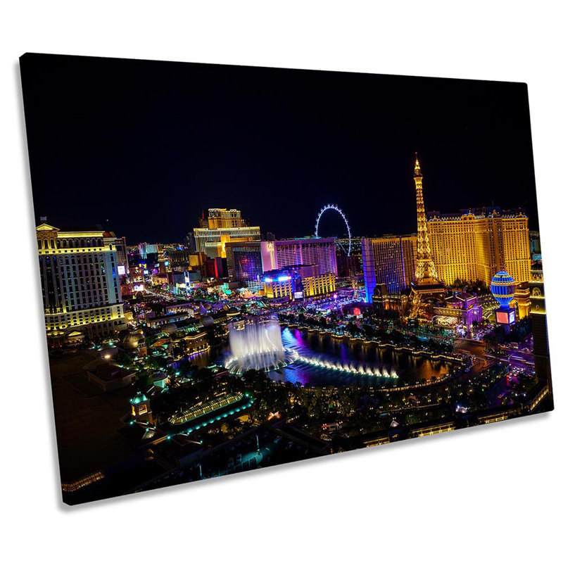 Las Vegas Strip Skyline Night Framed - Wrapped Canvas Print, 40.6cm H x 61cm W x 2cm D