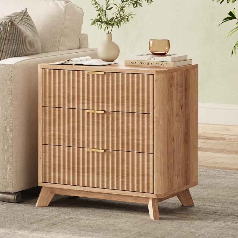 Donati Fluted Nightstand With 3 Drawers, Natural