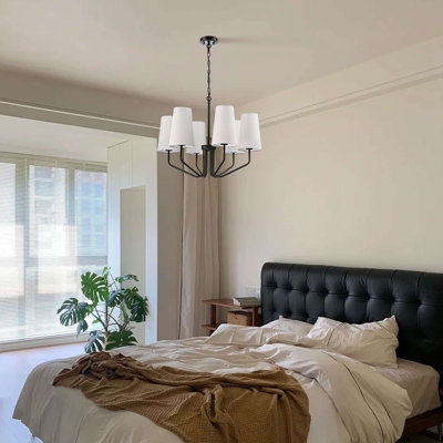 Portofino Modern Black Fabric Shade Pendant Light Fixture - 6 Light