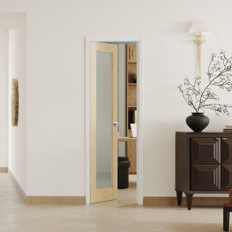 Porte intérieure à dalle - Porte en bois massif en verre givré avec poignée ronde argentée, 24 po x 80 po, Argent