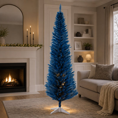 Slim Pencil Artificial Christmas Tree with Realistic Branch Tips and Sturdy Plastic Stand for Compact Spaces