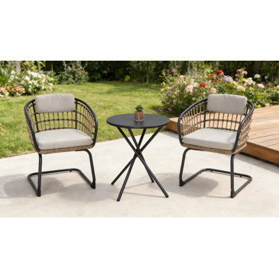 Ensemble de chaises d'extérieur en osier avec coussins (ensemble de 2)