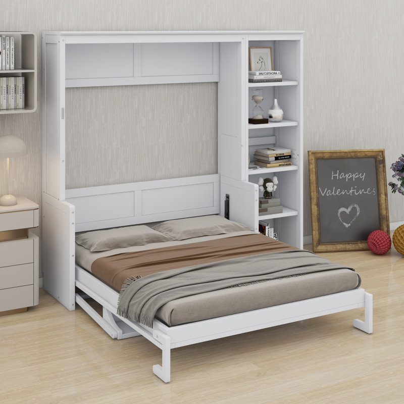 Murphy Bed With Desk And Bookshelf, Full, White