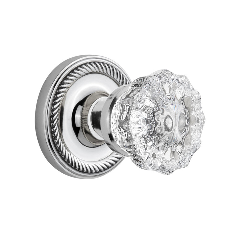 Rope Rosette with Crystal Door Knob, Bright Chrome, 2-3/4"