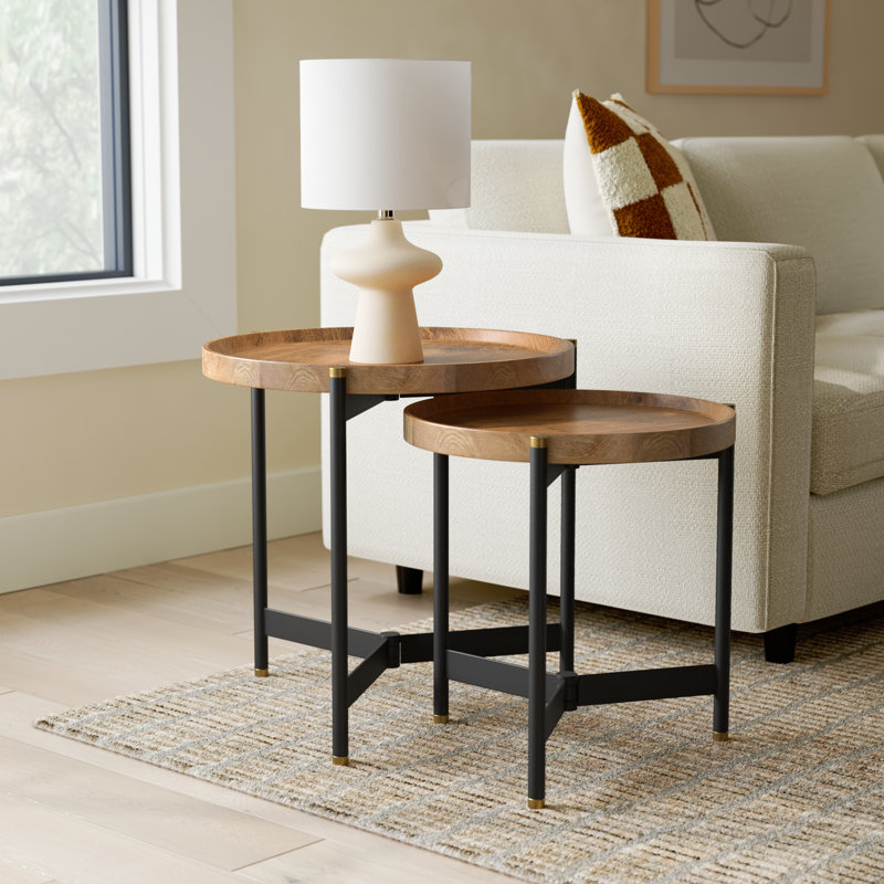 Milda Solid Wood Tray Top Nesting Tables
