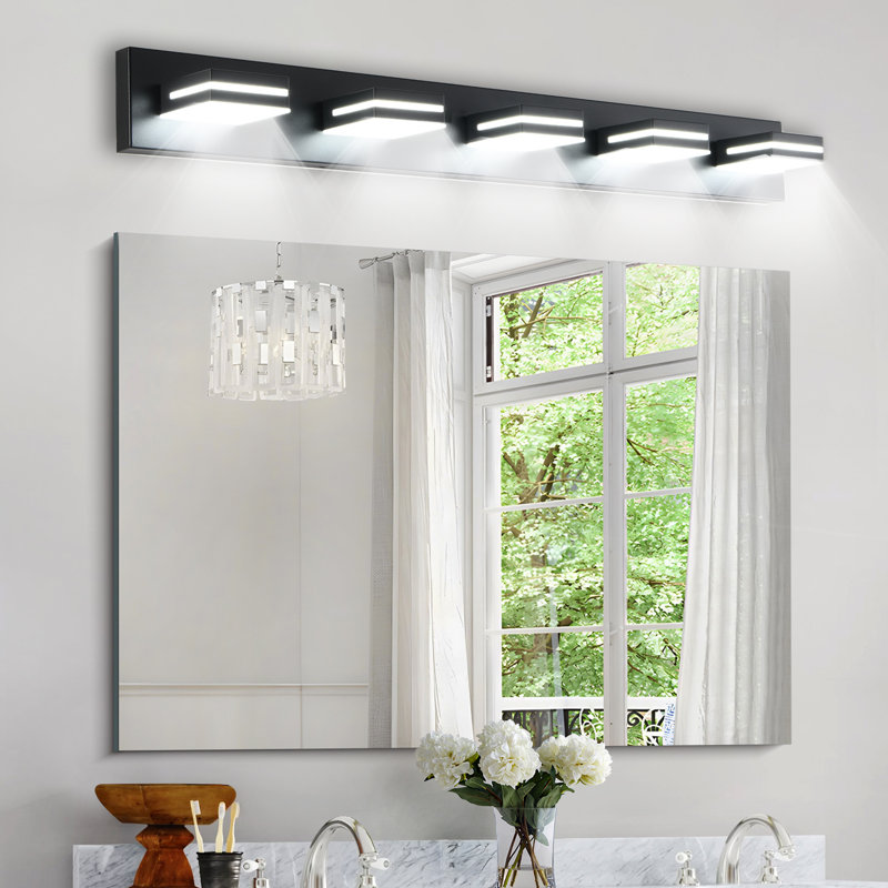 Black 5-Light Dimmable LED Vanity Light with 360° Rotatable Lamp Heads for Bathroom, Vanity, Mirror, and Living Room, 5