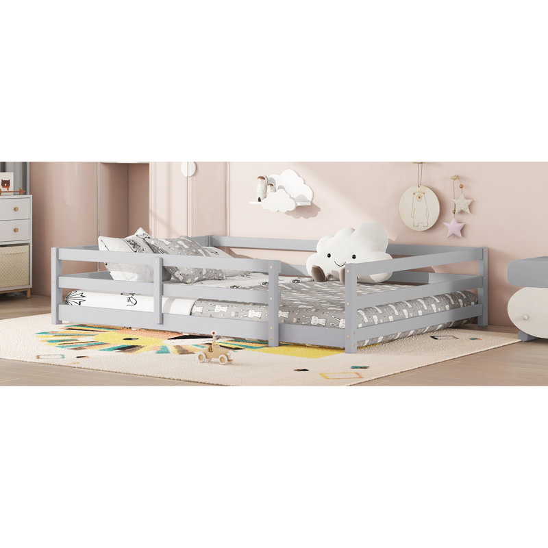 Lit double pleine grandeur avec clôture, pin gris et confortable, multi-usage pour le sommeil, Full