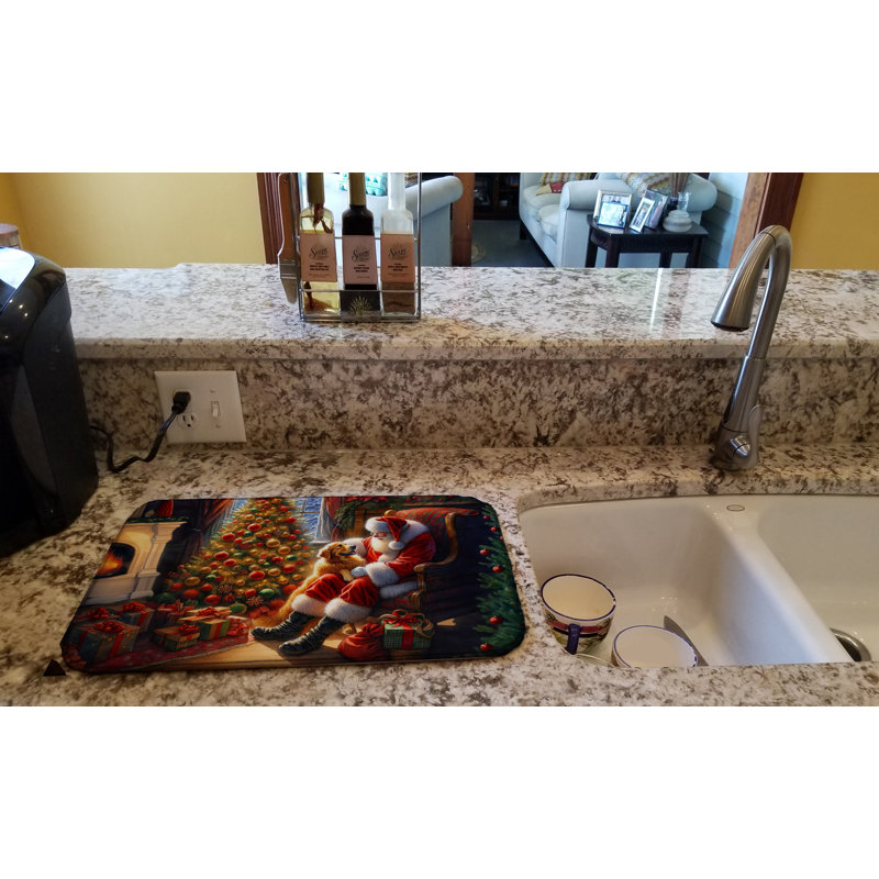 Tapis de vaisselle Golden Retriever and Santa Claus