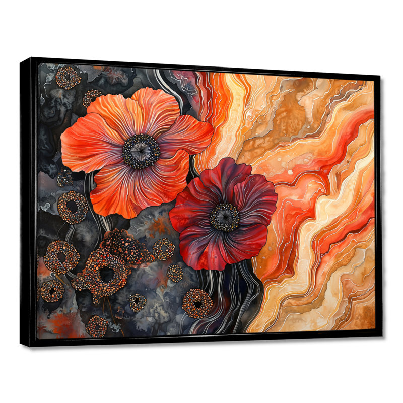 Décoration murale Geode Serenade Of Anemone Flowers I - Poppies, H 30 po x l 40 po, Noir