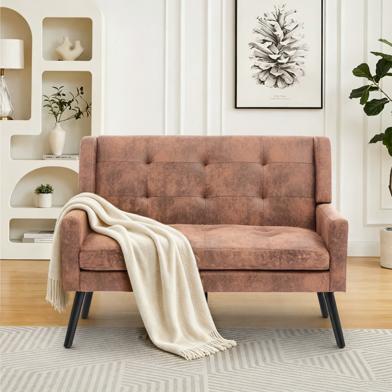 Canapé 47 po Mid-Century, Mélange de suède et de lin