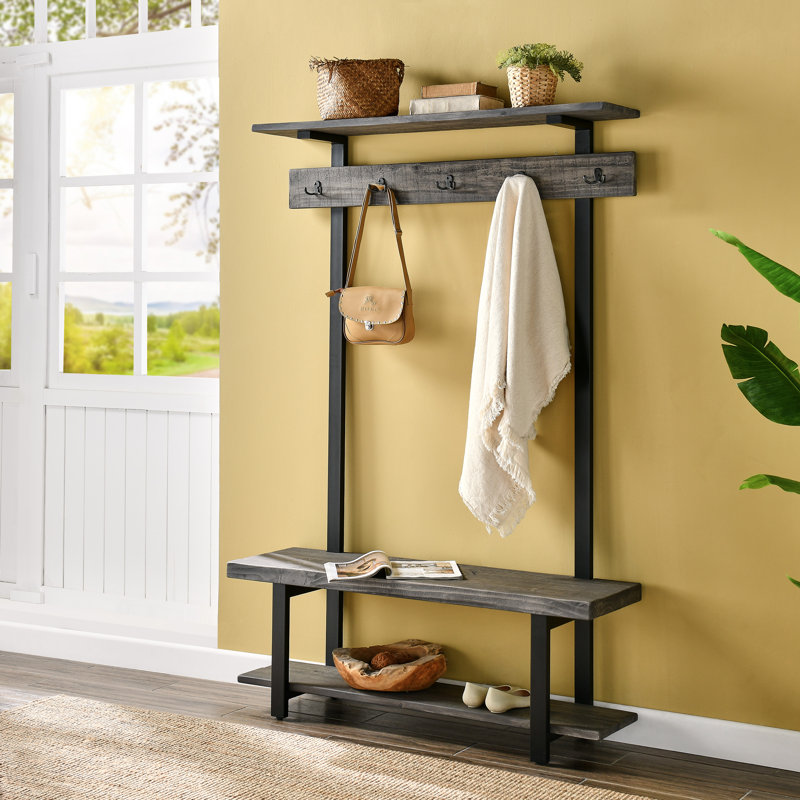 Hall Tree 121.92cm Wide with Bench and Shoe Storage, Slate Grey