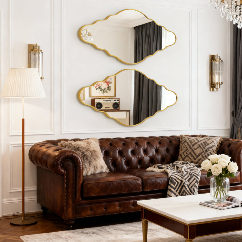 Miroir mural irrégulier, Doré, 35 po x 20 po