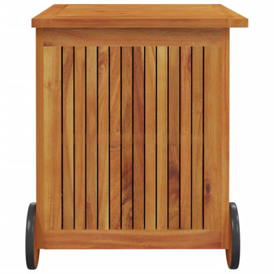 Dakota Fields Ariam 60 cm W Water Resistant Acacia Solid Wood Deck Box with Wheels in Brown