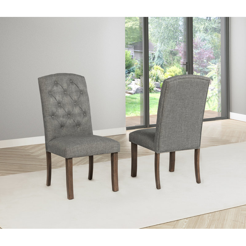 Linen Upholstered Dining Chairs With Tufted Back, Grey