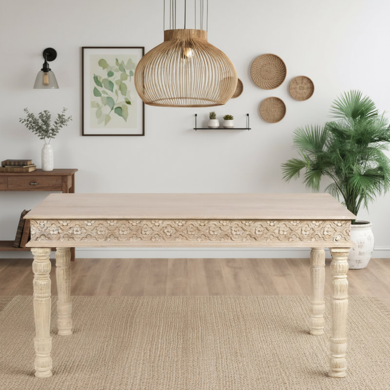 Table de salle à manger en bois de teck Aarohi, Blanc sable, L 36 po x L 60 po