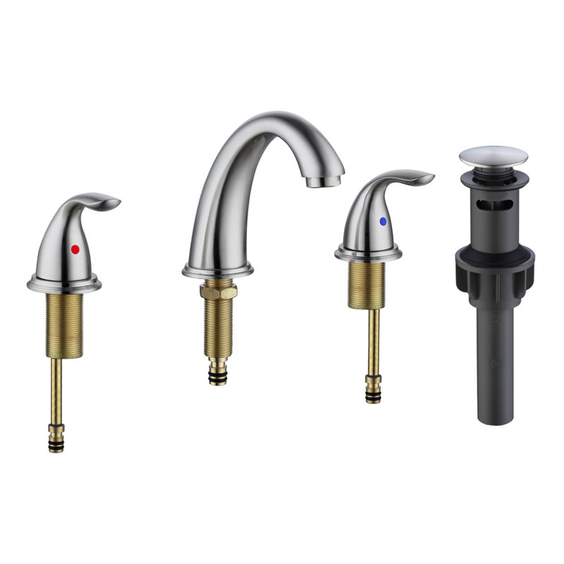 Brushed Nickel Widespread Bathroom Faucet, Waterfall Bathroom Faucets For Sink 3 Hole, 2-Handles Modern Vanity Faucet With Pop Up Drain Assembly And Lead-Free Supply Hose,8-Inch
