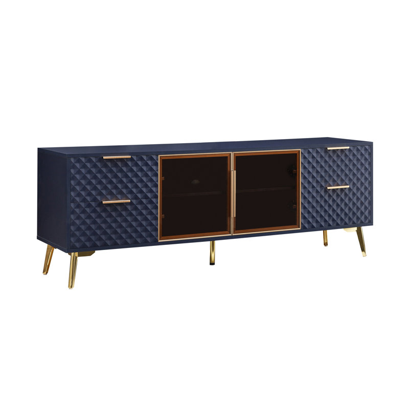 Meuble télé avec 4 tiroirs et cadre en aluminium, Bleu très foncé