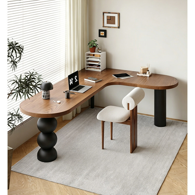 Bureau de coin moderne en L en pin massif, H 29,53 po x l 62,99 po x P 55,12 po, Right Hand Return