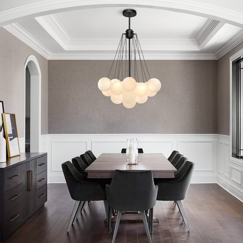Aniston 3-Light Glass Globe Bubble Chandelier, Black, 98cm H x 39.87cm W x 39.87cm D