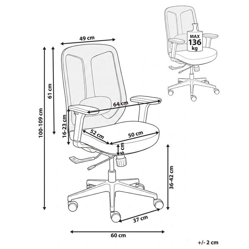 Beliani ZELAR Fabric Office Chair, Grey, Grey