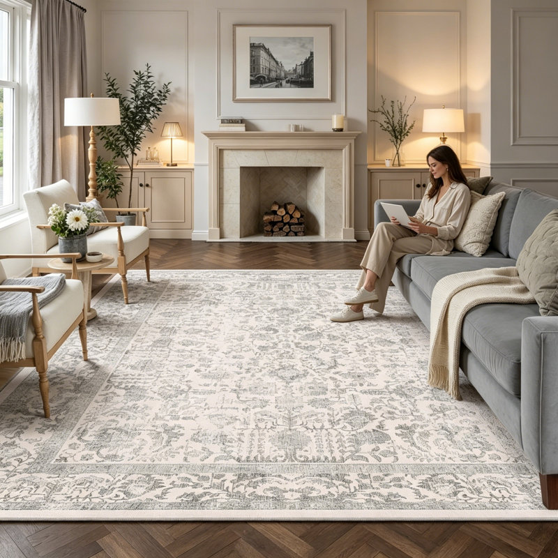 Rectangle Floral Vinyl Washable Area Rug, 200*300cm