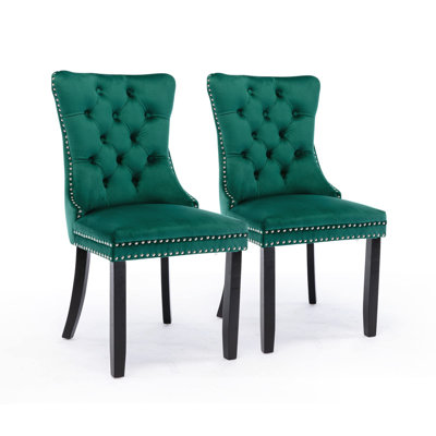 Friedrun Velvet Dining Chair Tufted Dining Room Chair with Solid Wood Leg
