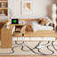 Lit double en bois pleine grandeur avec 6 tiroirs, tablettes et coiffeuse, 21 projets de conception, bureau de coiffeuse à plateforme sécurisée, travail de maquillage, ton, espace de couchage-980126830