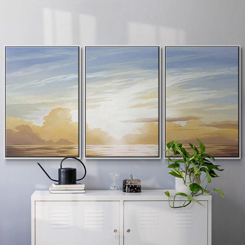 «Luminous Waters III», impression sur toile flottante 3 pièces, Cadre blanc, H 40 po x l 78 po x P 2 po