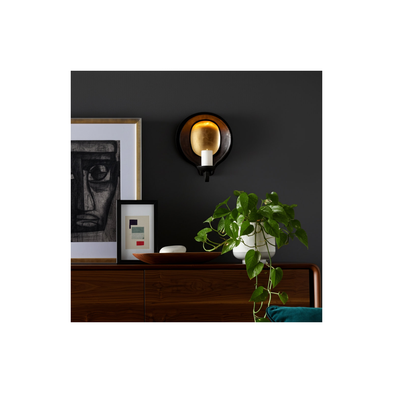 Black and Gold Metal Round Votive Holder, 9" H x 8" W x 5" D