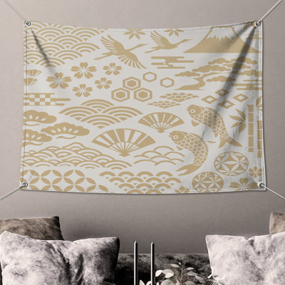 Japanese Cultural Symbols Wall Tapestry - Japanese Wall Decor