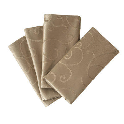 Ceballos Jacquard Waterproof Thick Luxury Premium Solid Damask Branch Scroll Decorative Home Kitchen Liquid Repellent and Stain Resistant 4 Piece Napkin Set, Taupe Colour Square 18 x 18 Inch