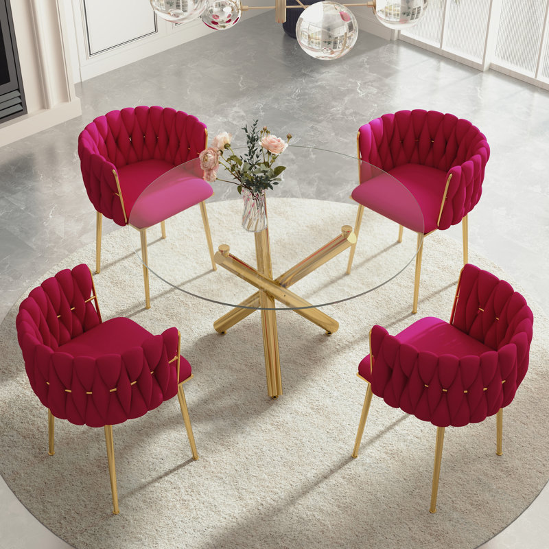 Ensemble de salle à manger Raykwan, H 29,5 po x L 47,24 po x l 47,24 po, Rose rouge, Or